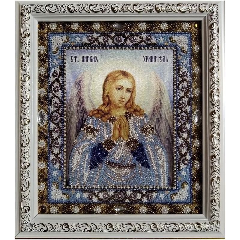 Ікона "Ангел Охоронець"  вишита чеським бісером, намистинами.