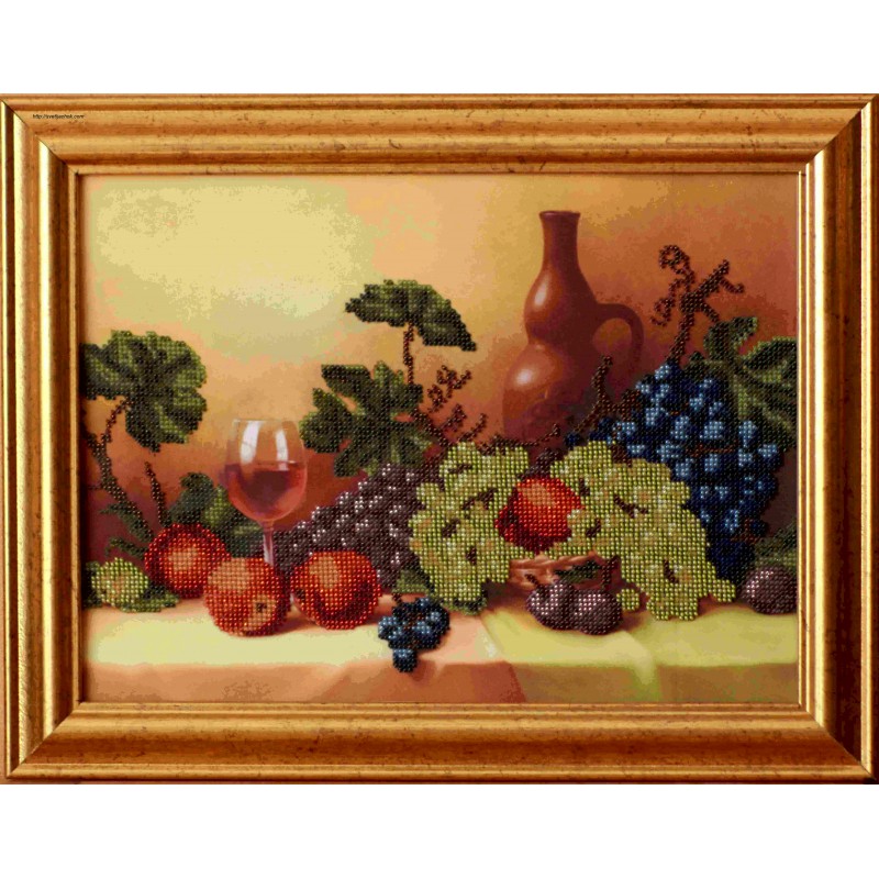 Картина вишита бісером "Натюрморт з фруктами". 34,5х43,5