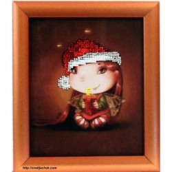 Картина вышитая  бисером "Малышка Рождественская Свечка". 21,3х18,3см