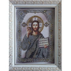 Икона вышитая бисером Иисус Христос Вседержитель. 23,5х18см