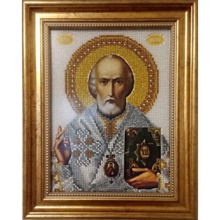 Икона вышитая бисером Св. Николай Чудотворец. 28х22,5см