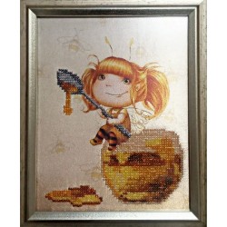 Картина вышитая  бисером "Малышка Мед". 22х18,5см