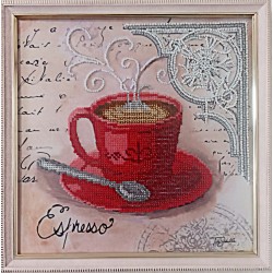 Картина вышитая  бисером чашечка кофе в Париже  "Espresso".  26,5х26,5см