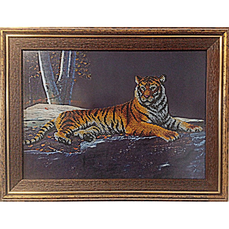 Картина вишита бісером "Нічний Тигр". 38х50см